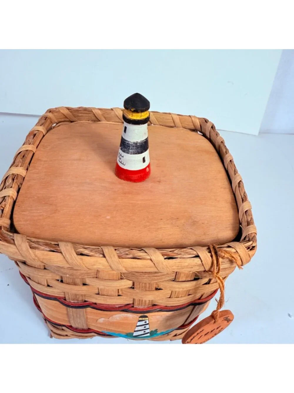 Vintage Karen Traub Originals Wicker Lighthouse Basket Coastal Nautical Folk Art